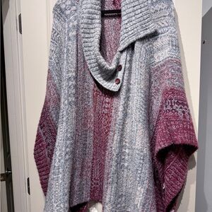Free People Knit Cowl Neck Poncho - Gray and Pink